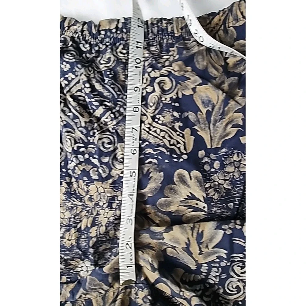 Vintage Nautica Men's Large Swim Trunks Dark Blue & Tan Hawaiian Print Nylon EUC